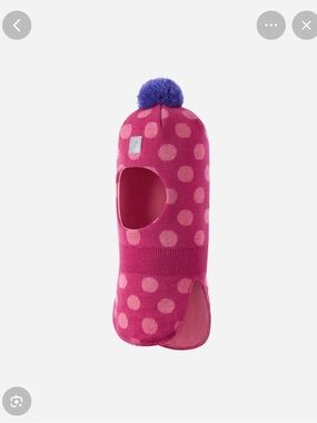 Reima Kids Pink Polka Dot Balaclava with Purple Pom — Cozy Winter Hat 3-4 years